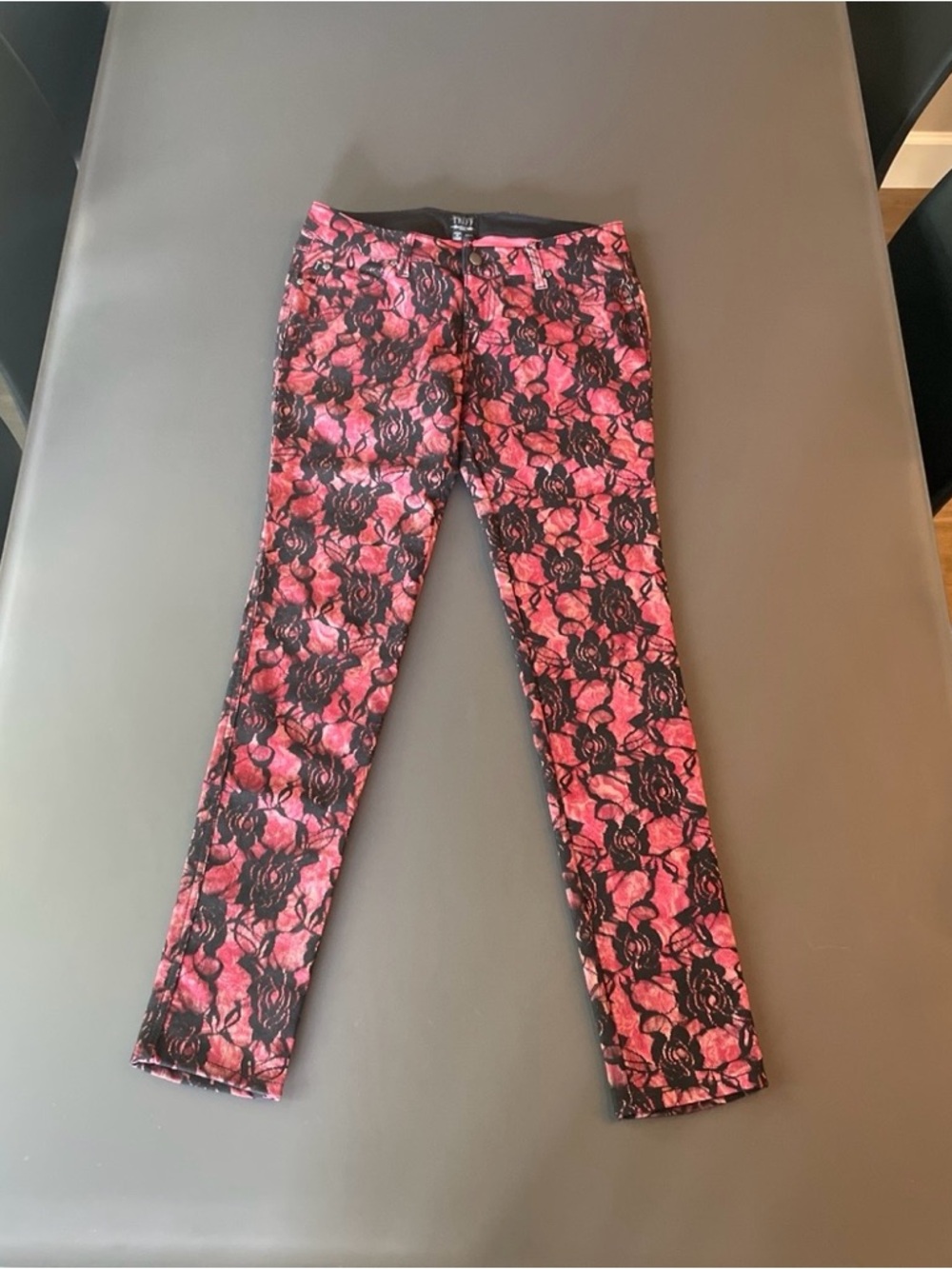 Tripp NYC Black Lace Overlay on Pink Slim Pants